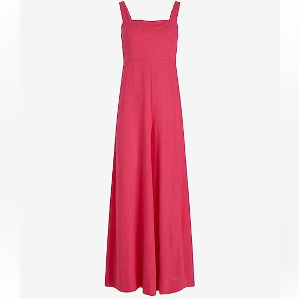 Linen-Blend Square Neck Sleeveless Wide Leg Jumpsuit